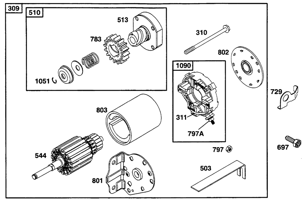 Electric Starter 1 Diagram and Parts List for 255707-0124-XX  Briggs and Stratton Engine